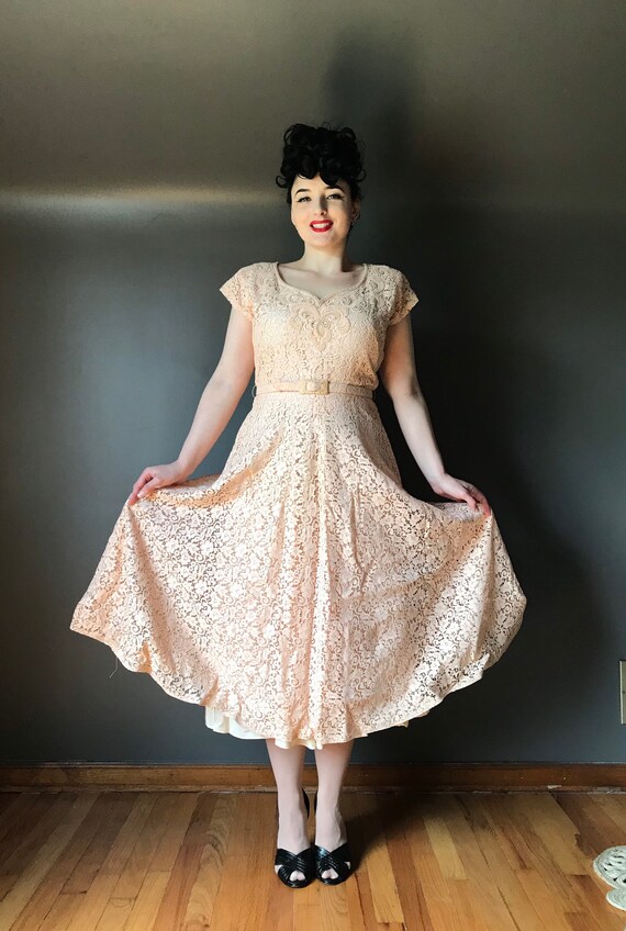 Vtg 40s Lace Dress