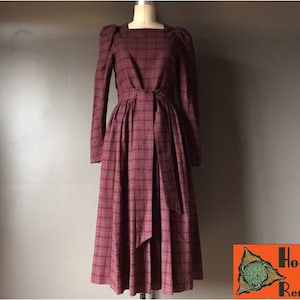 Vtg Laura Ashley Puff Sleeve Tartan Dress
