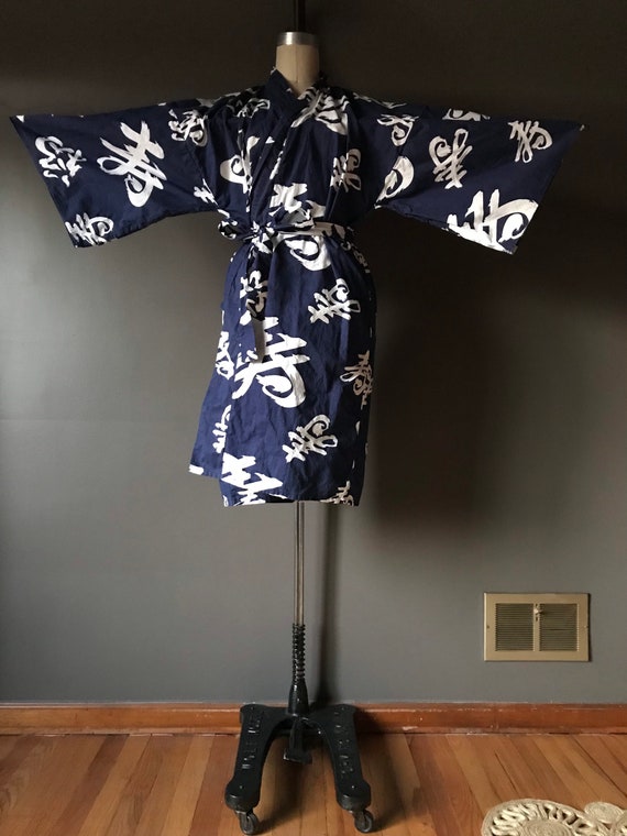 Vtg Kimono Script Duster Robe - image 3