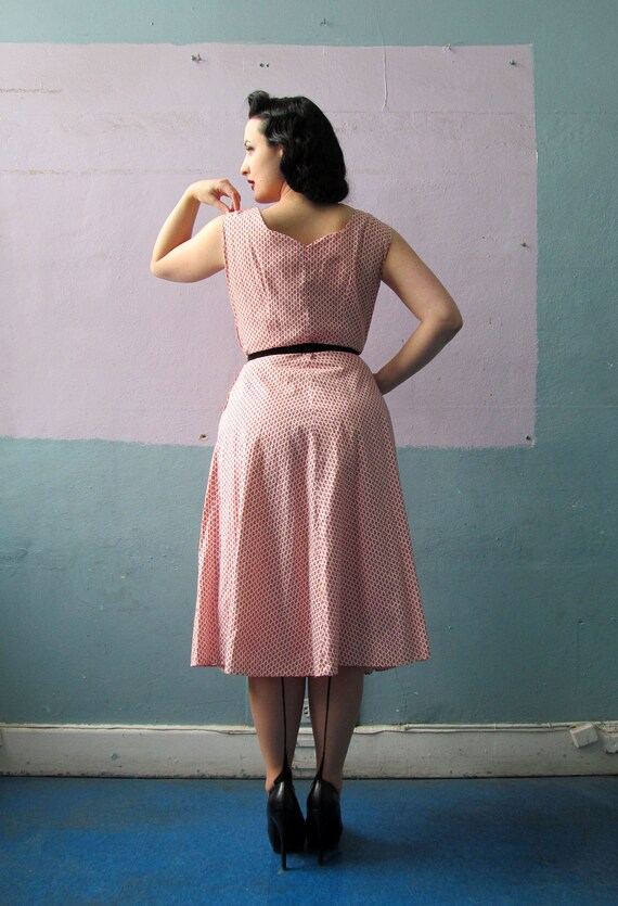 Vtg 50s Cotton Fleur De Lis Day Dress / Matching … - image 4