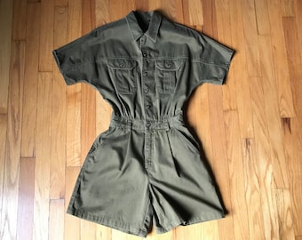 Vtg 90s Liz Sport Olive Romper