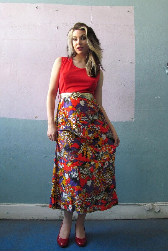 Vtg 60s 70s Psychedelic Zebra Print Maxi Dress