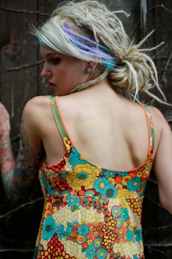 Vtg 60s Psychedelic Maxi Dress / Mod Tree Print - image 5