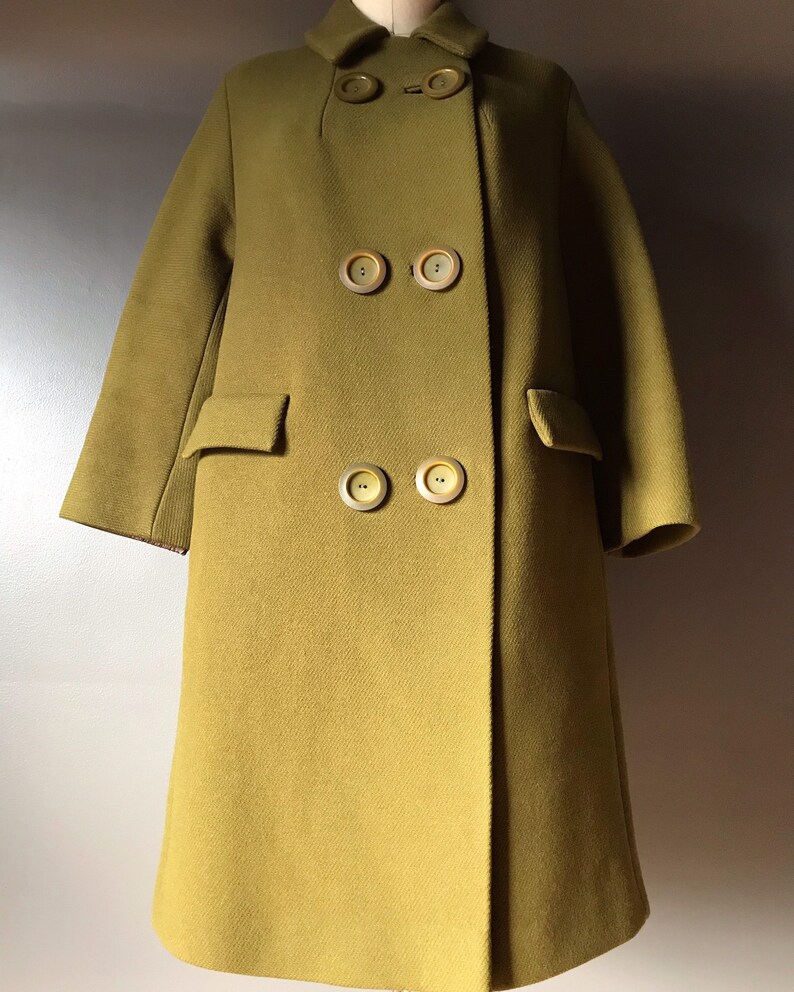 Vtg 60s Mod Olive Wool Coat image 2