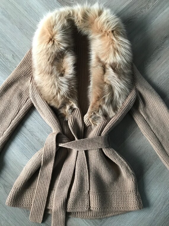Vtg 60s Murra Fur Collar Wool Cardigan / Sweater … - image 5