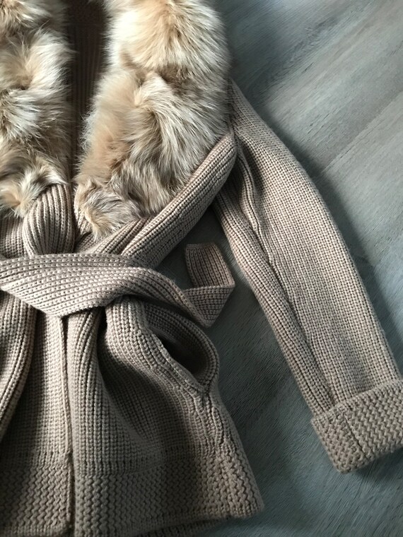 Vtg 60s Murra Fur Collar Wool Cardigan / Sweater … - image 3