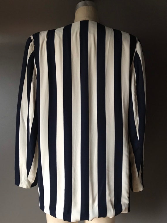 Vtg Navy & White Striped Silky Blazer - image 4