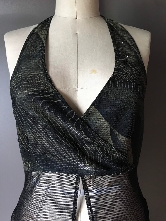 Vtg 80s 90s Fishnet Halter Dress - image 4