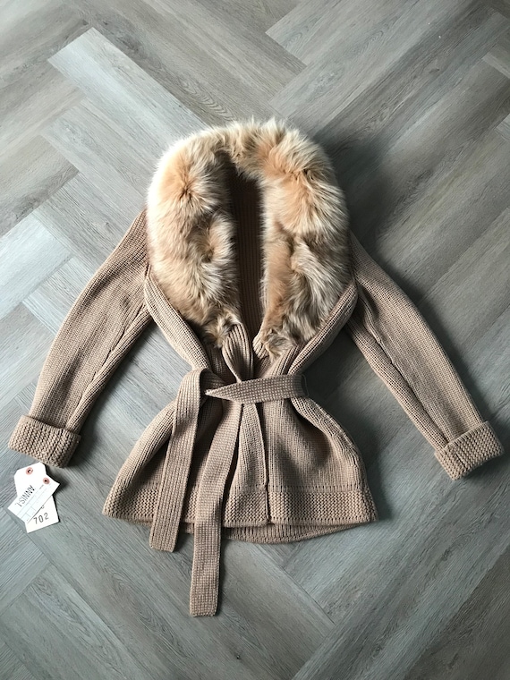Vtg 60s Murra Fur Collar Wool Cardigan / Sweater … - image 2