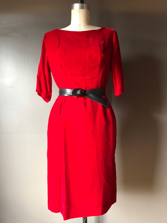 Vtg 60s Red Velvet Dress