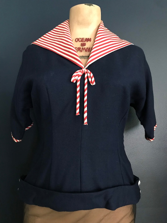 Vtg 40s 50s Navy Nautical Sailor Style Top - image 2