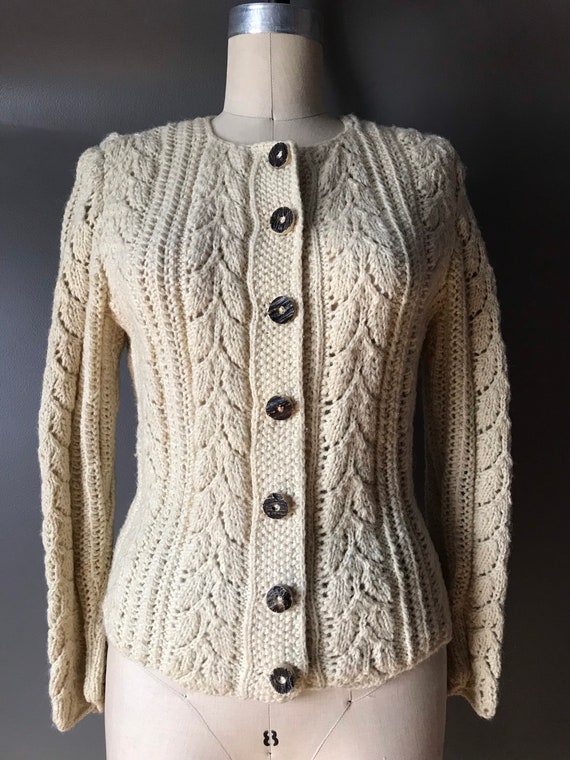 Vtg 60s 70s Wool Knit Cardigan Sweater - image 6