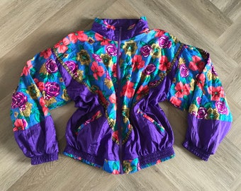 Vtg 80s 90s Tracksuit Windbreaker Jacket / Rhinestone Floral