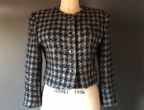 Vtg 80s Mohair Crop Blazer / Houndstooth Boucle - image 4