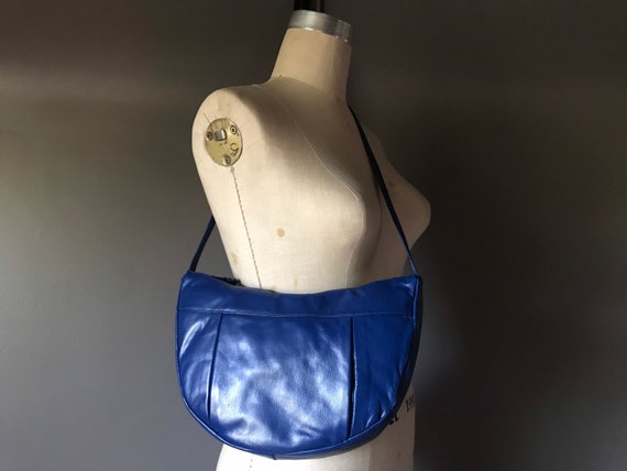 Vtg 70s 80s Blue Leather Purse / Shoulder Bag - image 1