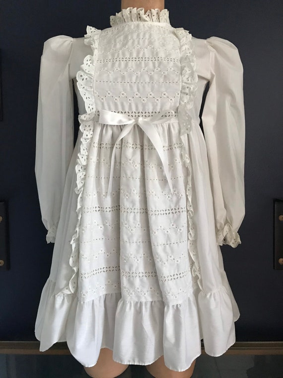 Vtg 70s White Prairie Style Ruffle & Eyelet Dress… - image 8