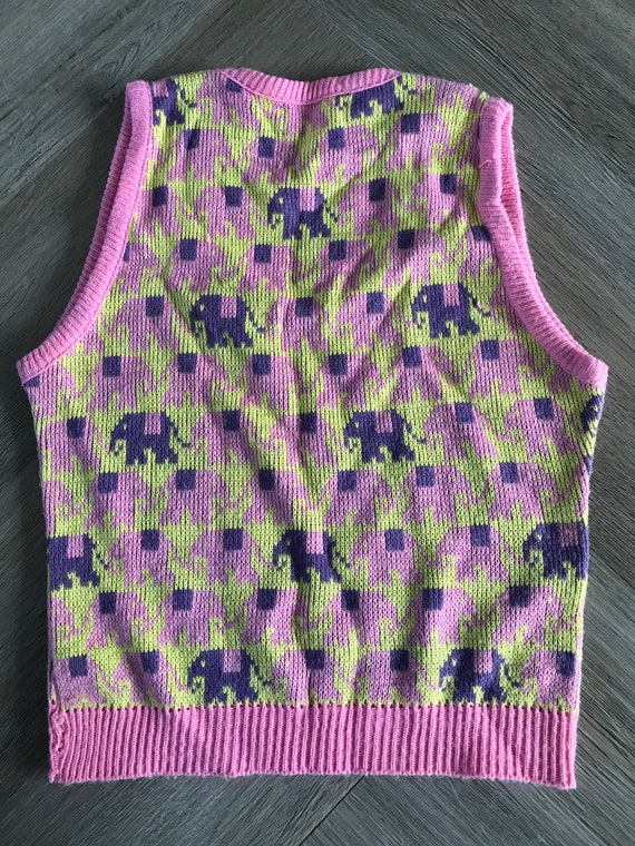 Vtg Pink Elephant Knit Pullover Sweater Vest - image 4