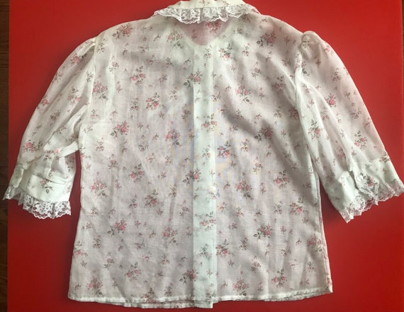 Vtg 70s Semi Sheer Floral Cotton Blouse - image 9