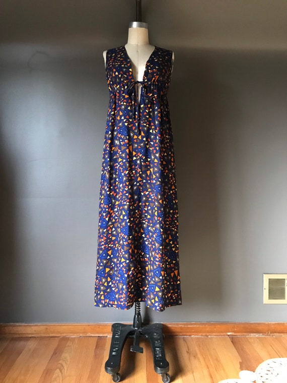 Vtg 60s 70s Maxi Dress / Stained Glass Mosaic Prin