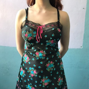 Vtg 60s Floral Babydoll Slip Dress / Eve Stillman Original / Vintage Hostess / Lounge image 4