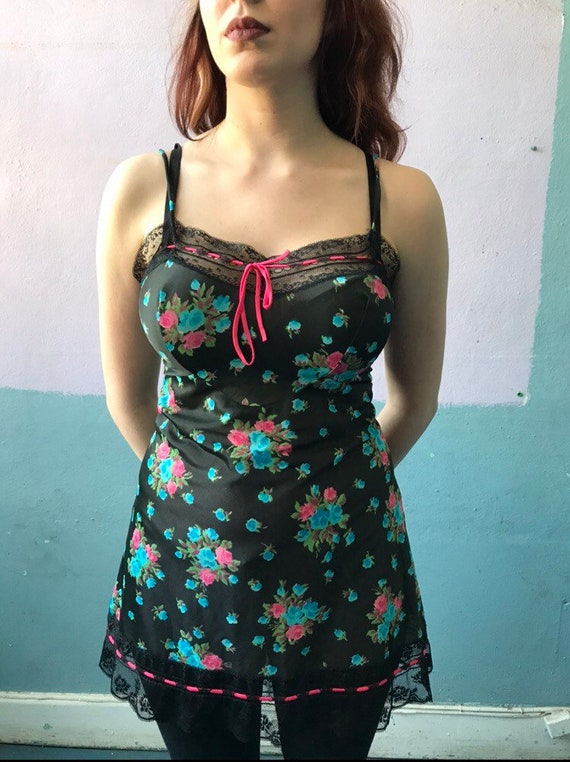 Vtg 60s Floral Babydoll Slip Dress / Eve Stillman… - image 4