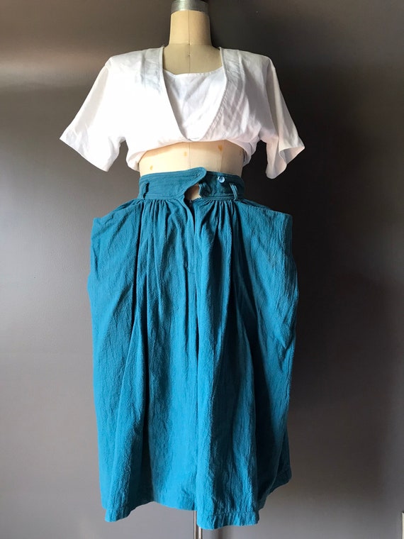 Vtg 70s 80s Cotton Teal Skirt