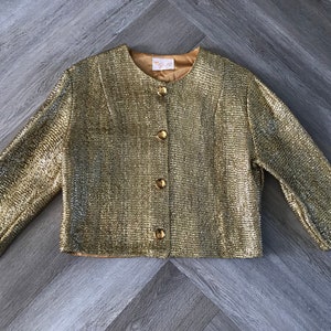Chaqueta corta dorada vintage de los años 50 y 60 / Bolero / Hilos metálicos