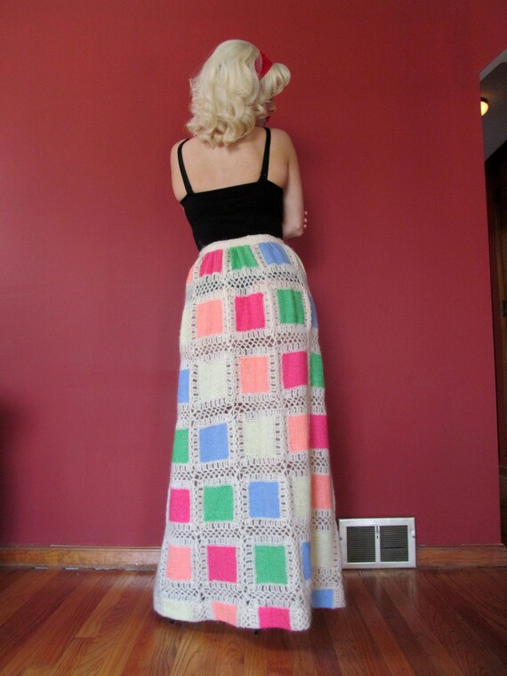 Vtg 60s 70s Crochet Granny Square Style Skirt