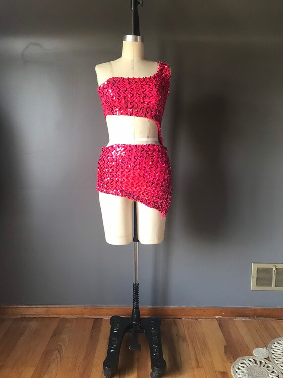 Vtg 80’s 90’s Hot Pink Sequin Dance Costume / Mini