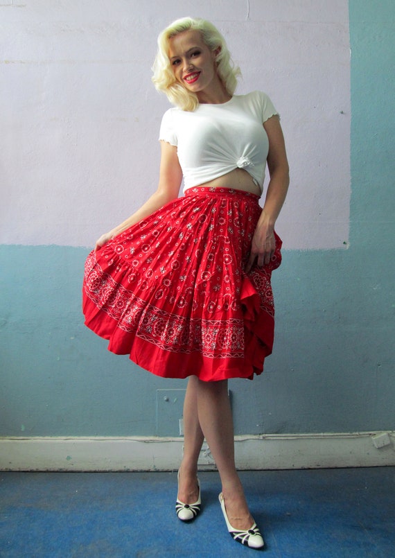 Vtg 50s 60s Bandana Print Skirt / Full Circle Ski… - image 2