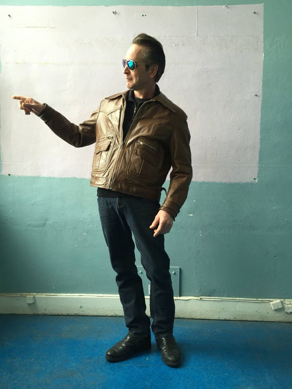 Vtg 60s 70s Brown Leather Jacket
