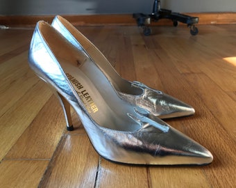 Vtg 80s Metallic Chrome Silver Sultry High Heels