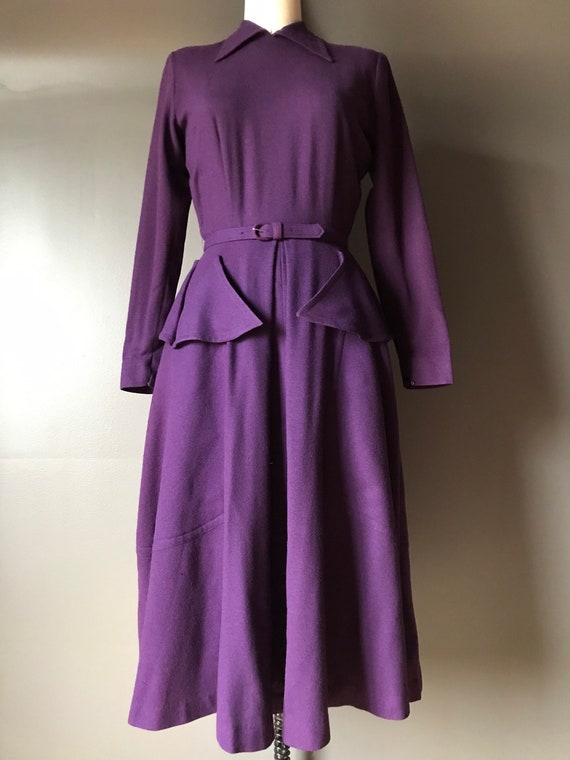 Vtg 40s Wool Pocket Dress / Henry Rosenfeld New Y… - image 10