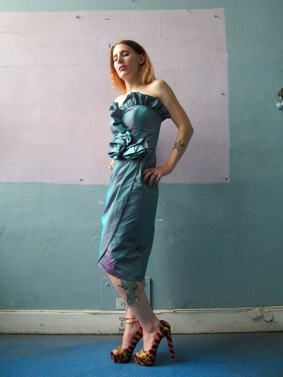 Vtg 90s Iridescent Cocktail Dress - image 3