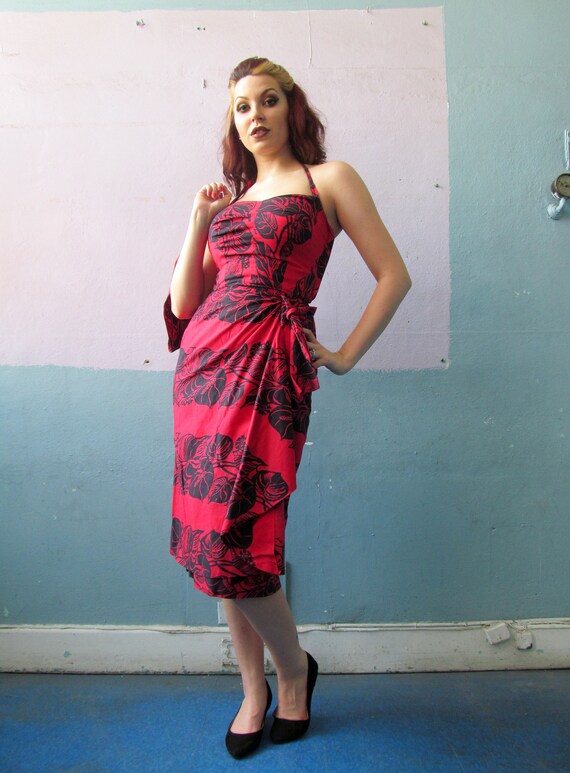 Vtg 50s Sarong Dress / Matching Bolero Jacket / H… - image 3