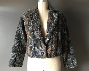 Vtg 70s 80s Wool Crop Checker Blazer