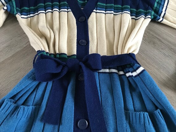 Vtg 70s Blue Striped Cardigan Sweater - image 4
