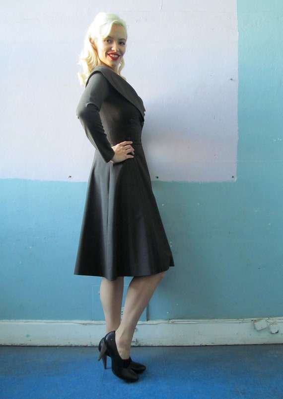 Vtg 40s 50s Dress / Retro Uniform / Double Breast… - image 3