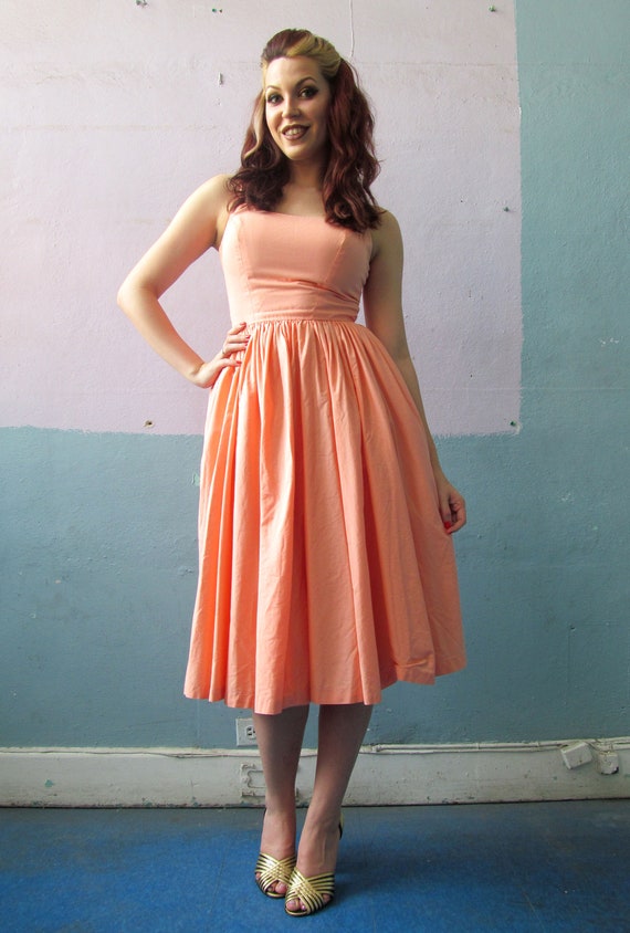 Vtg 50s Peach Sun Dress