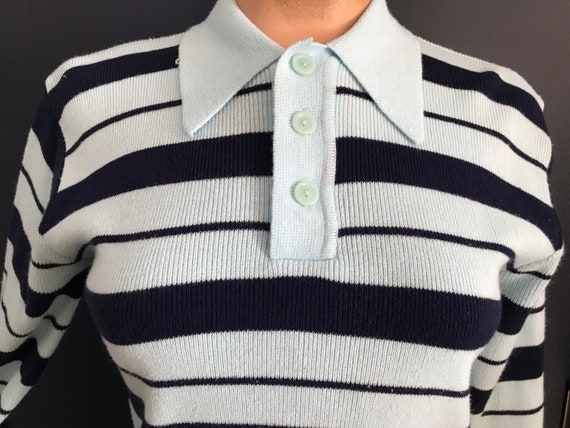 Vtg 70s Blue Striped Knit Shirt - image 8