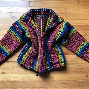 Vtg Woven Rainbow Sweater Jacket