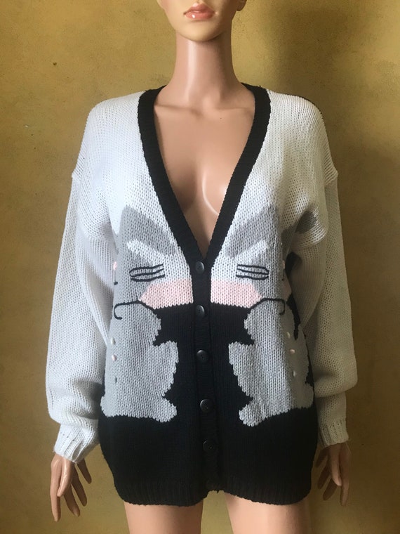 Vtg 80s 90s Stefano Novelty Bunny Rabbit Cardigan… - image 2