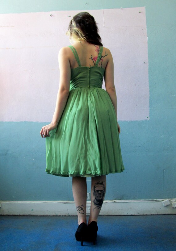 Vtg 50s 60s Green Bombshell Dress / Cocktail Part… - image 5