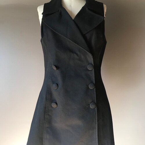 Vtg 80s shops Fredericks of Hollywood Black Denim Mini Dress / Motorcycle Style
