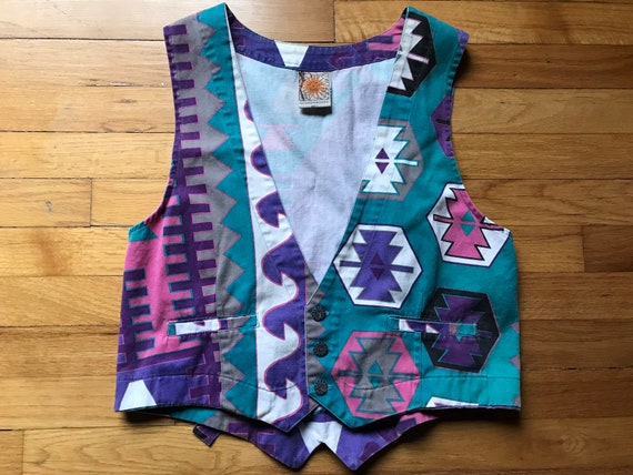 Vtg 90s Southwest Print Vest - image 1