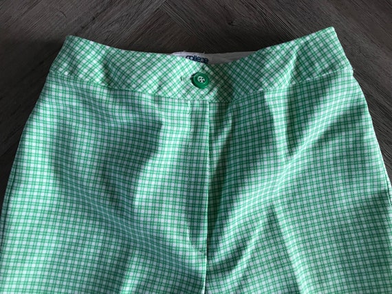Vtg 70s Bell Bottom Pants / Lime Green Plaid - image 3