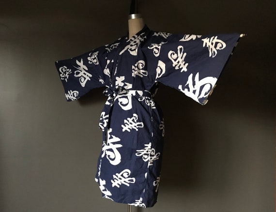 Vtg Kimono Script Duster Robe - image 1