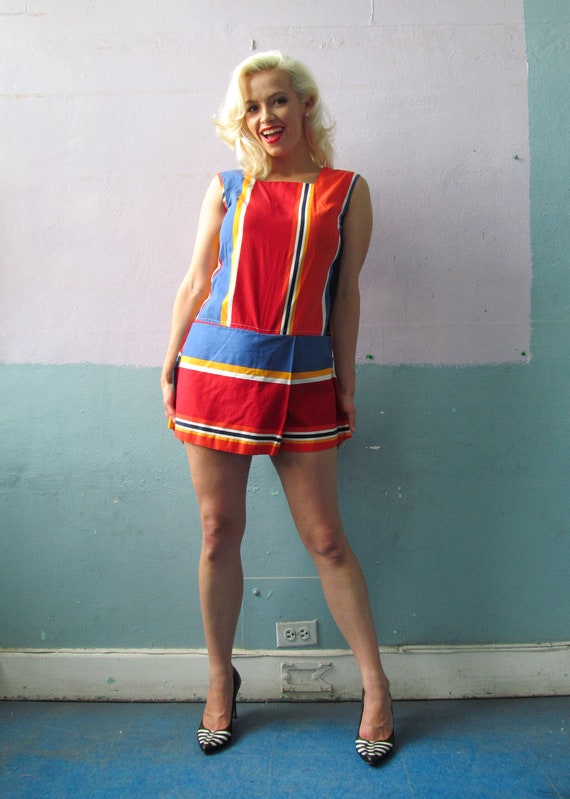 Vtg 60s Striped Playsuit Romper