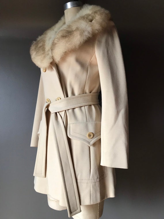 Vtg 70s Belted Penny Lane Coat / Fur Collar & Wra… - image 5