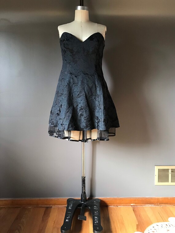 Vtg 90s Black Brocade Party Dress - image 1